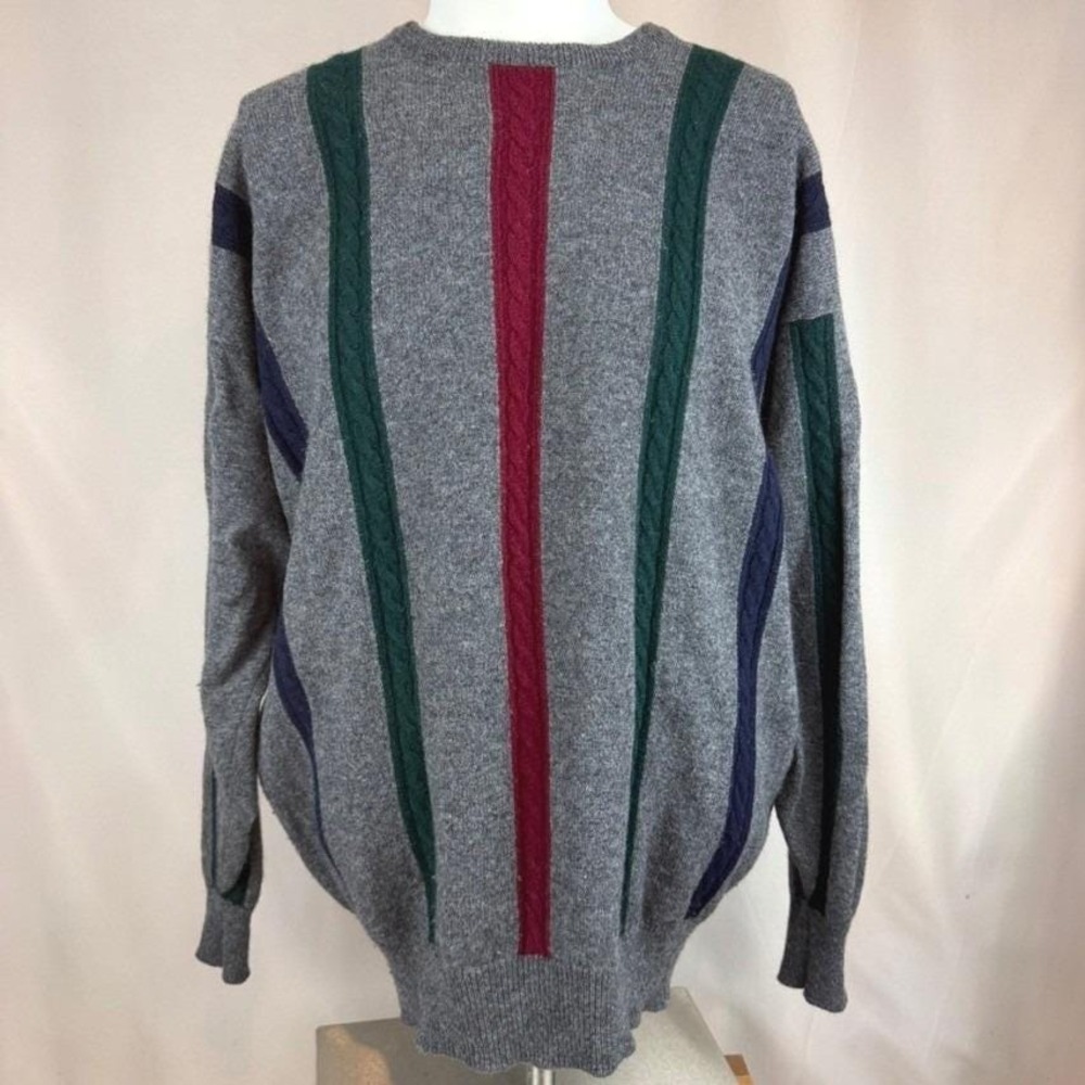 Vintage 90s Mens|XL|PRINGLE Scotland Wool Sweater Cable Stripe Ski Cabin Gorp